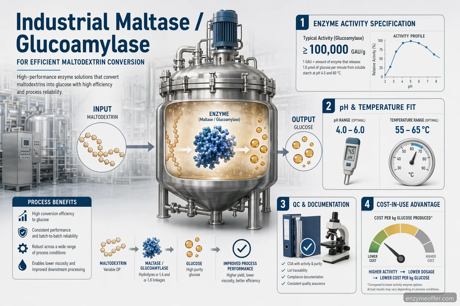 industrial maltase enzyme maltodextrin supplier guide showing process fit, QC checks, and cost-in-use factors